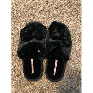Victoria's Secret Black Bow Slipper Slides Womens